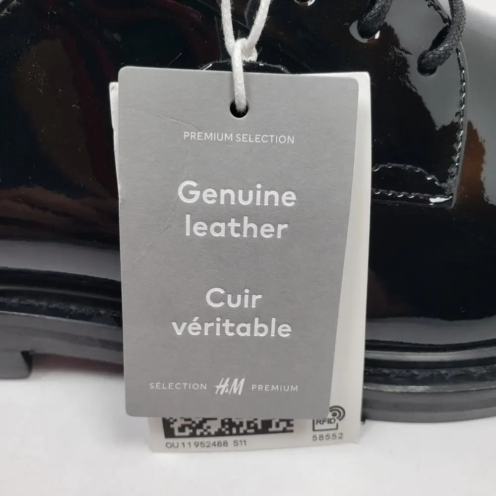 H&M Premium Mens Size EU 40 US 7.5 Black Patient Leather Dress Oxford Shoes
